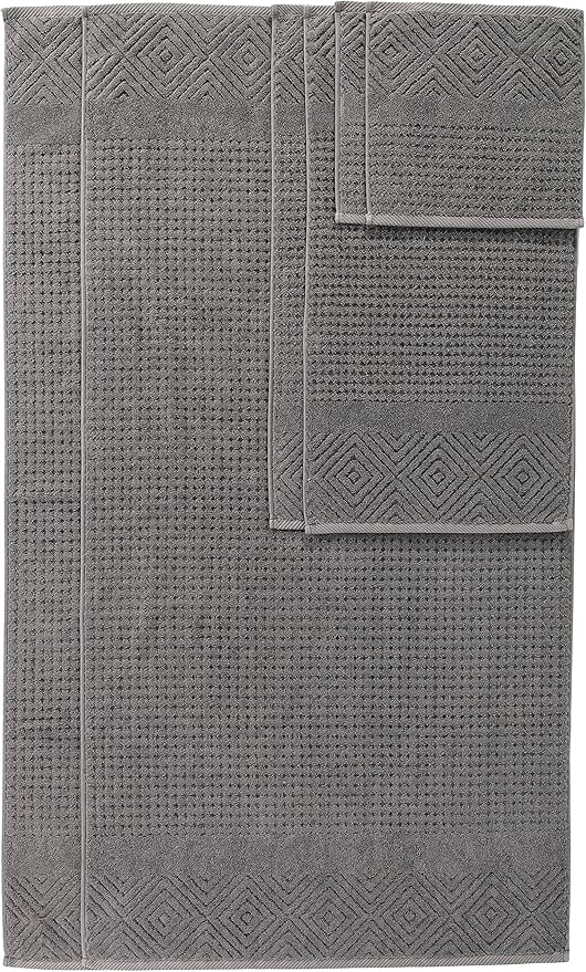 Texere 100% Organic Cotton Diamond Jacquard 700 GSM Luxury Bath Towel Sets - 2 Ultra Soft, Large Bath Towels, 2 Hand Towels, 2 Washcloths (Diamond, Cathedral Gray, 6 Piece)
