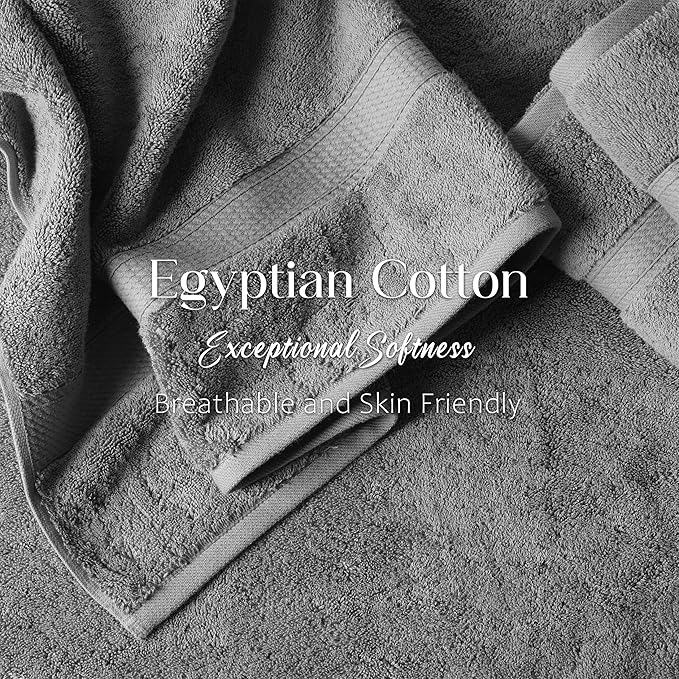 Superior Egyptian Cotton Pile Bath Towel Set of 2, Ultra Soft Luxury Towels, Thick Plush Essentials, Absorbent Heavyweight, Guest Bath, Hotel, Spa, Home Bathroom, Shower Basics, Charcoal