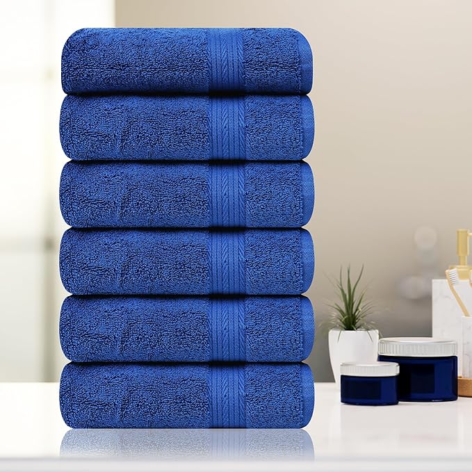 Ample Decor Hand Towel 18 X 28 Inch 600 GSM 100% Cotton, Soft Absorbent Hand Towels - Set of 6 - Navy Blue