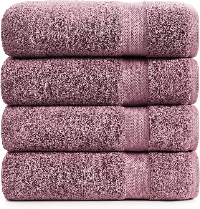 LANE LINEN Premium Bath Towels Set of 4 (28"x54") - 100% Ring Spun Cotton Bathroom Towel 4 Pack - Quick Drying, Super Soft, Durable & Absorbent Large Towels Set - Oeko Tex Certified - Wistful Mauve