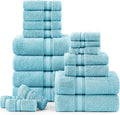 LANE LINEN Luxury 18-Piece Solid Cotton Bathroom Towel Set - 6 Bath Towels, 6 Hand Towels, 6 Wash Cloths - Blue